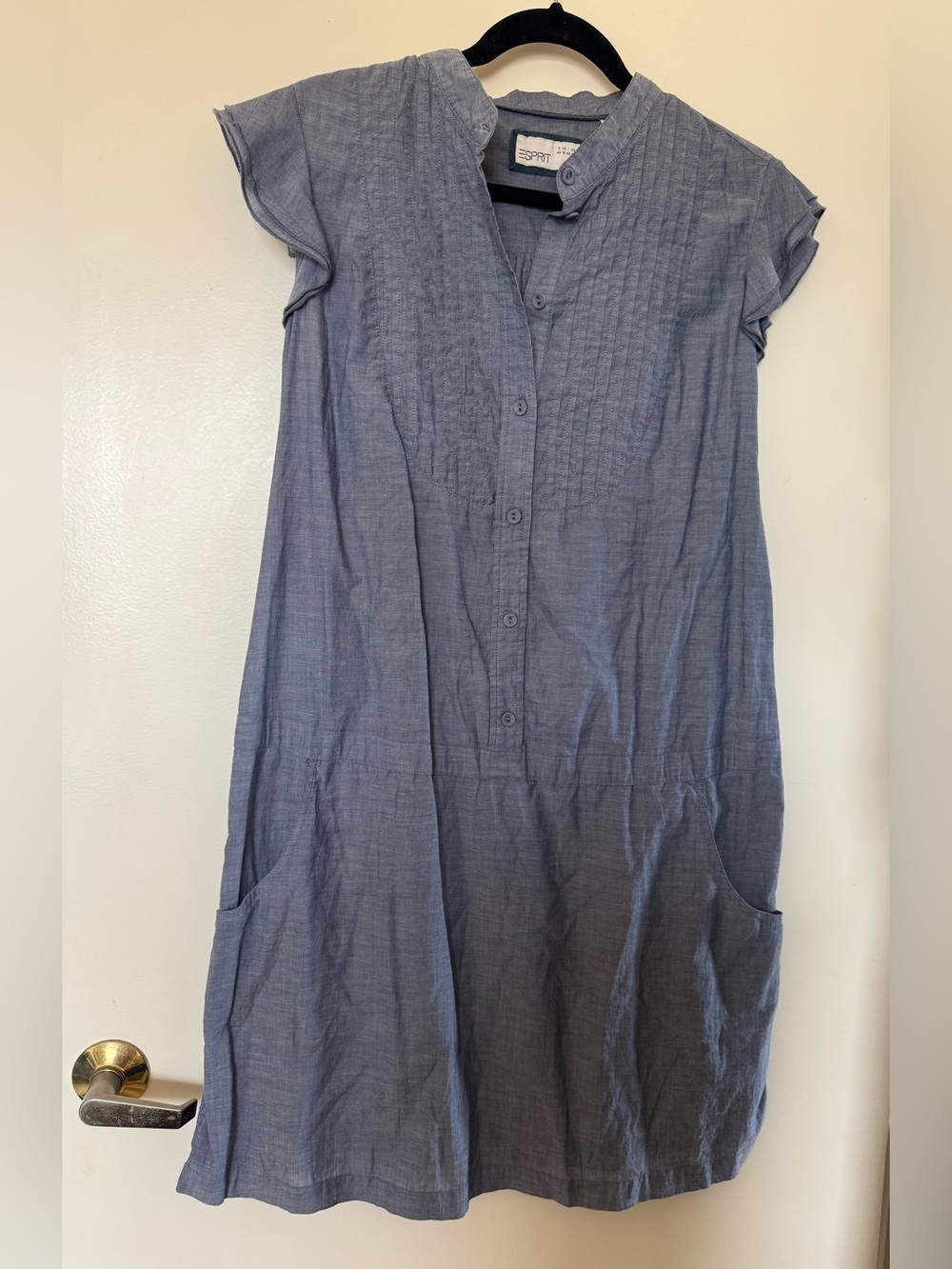 Esprit Light Blue Pintuck Button-Front Mini Dress in Size 14 EUC
